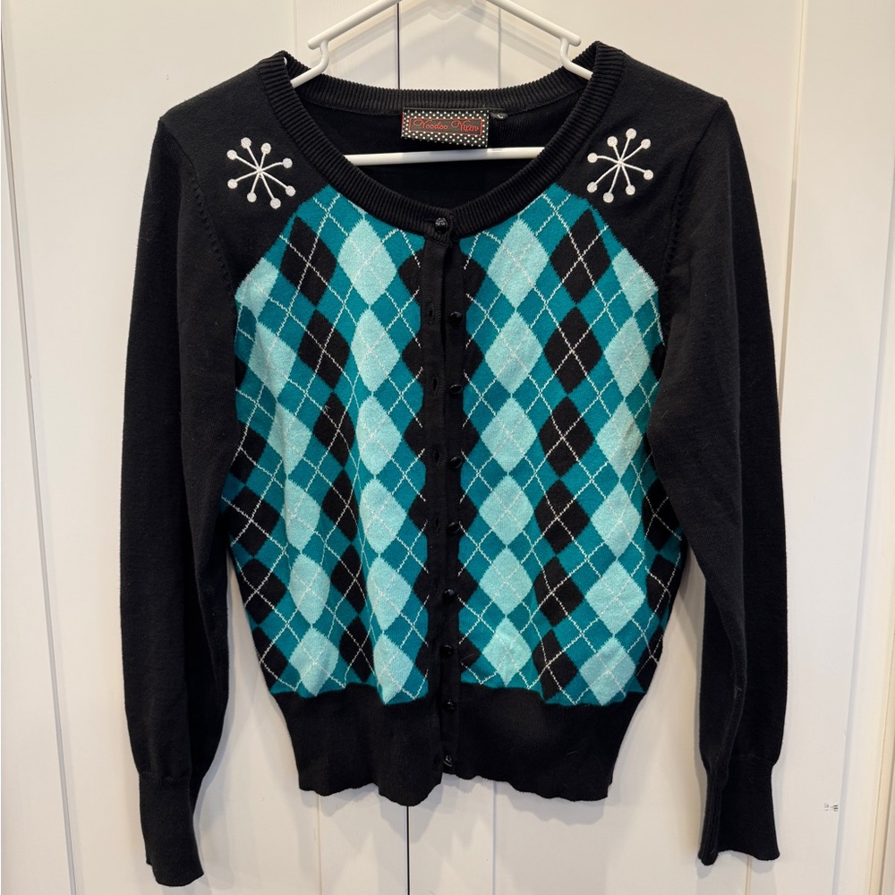 Black and Teal Argyle Women's Sweater